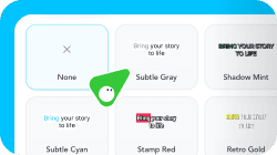 A user interface showing a grid of text style options, including 'None' and 'Subtle Gray,' highlighted by a green pointer.