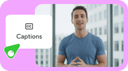 A man speaking in a video, with a graphic overlay showing a CC icon and the word "Captions."